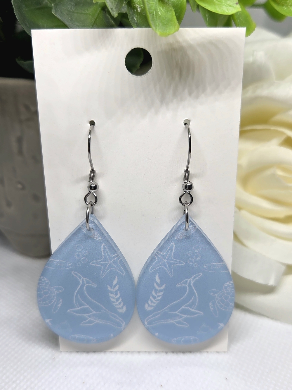Light Blue Sea Life Teardrop Earrings